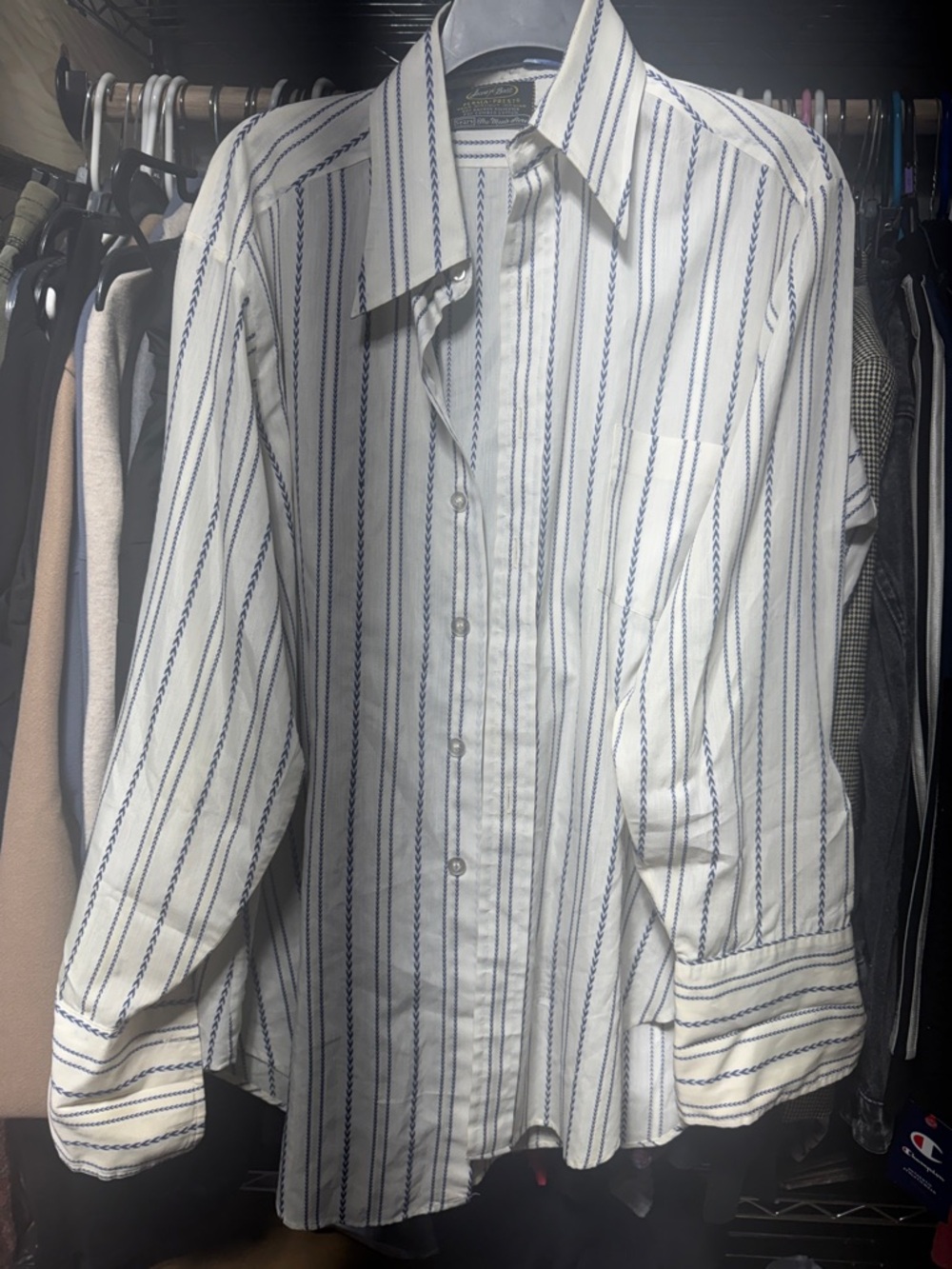 Sears VINTAGE Men's White Shirt with Blue Stripe - Classic Button-Up